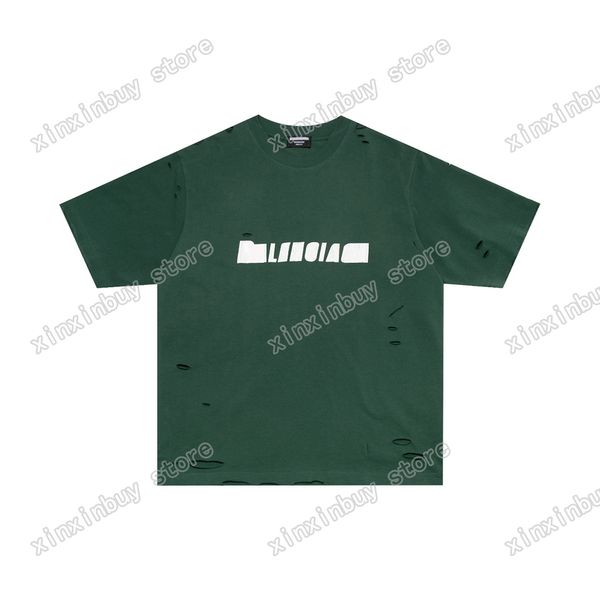 xinxinbuy Männer Designer zerstört T-Shirt Frankreich Paris Loch Buchstaben drucken Kurzarm Baumwolle Frauen Übergröße weiß schwarz grün XS-XL