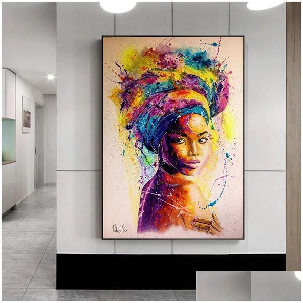 Gemälde Graffiti Kunst Leinwand Malerei Colorf Mädchen Poster Druck Wandbilder für Wohnzimmer Vintage Dekoration Drop Lieferung nach Hause Dheqd