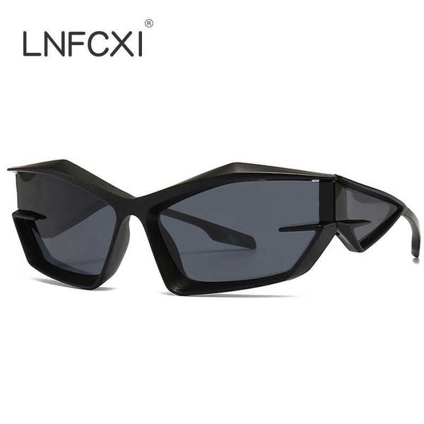 LNFCXI Retro Y2K Cat Eye Sonnenbrille Männer Punk Spiegel Beschichtung Brille Shades UV400 Mode Frauen Outdoor Sport Sonnenbrille 1219