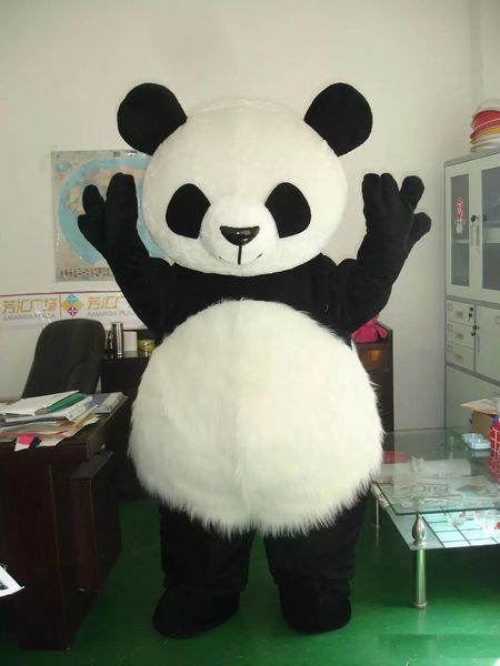 Nuovo costume della mascotte dell'orso panda capelli lunghi caldo di fabbrica per uomo adulto della mascotte per la festa e il giorno del ringraziamento di San Valentino