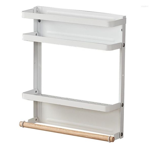 Scaffale da bagno Scaffale portaoggetti per spezie Scaffale da cucina Frigorifero magnetico Fissato al muro bianco