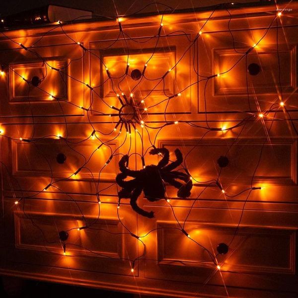 Luci notturne Halloween Illuminato arancione 70 LED Ragnatela per feste Cortile Bar Casa stregata Decorazioni per finestre IndoorOutdoor Dicembre