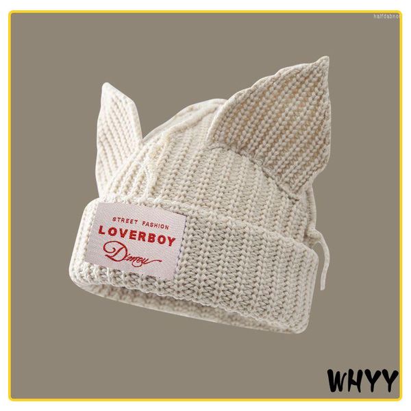 Berretti a sfera Orecchie di gatto adorabili Cappello lavorato a maglia Donna Tinta unita Cappelli caldi invernali Lady Kawaii Berretti Lana casual