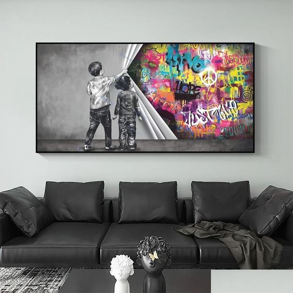 Pinturas crianças graffiti punho algema a pintura decorativa imagem de arte de parede e tela de sala de estar para decoração de casa moderna dr dhwgh