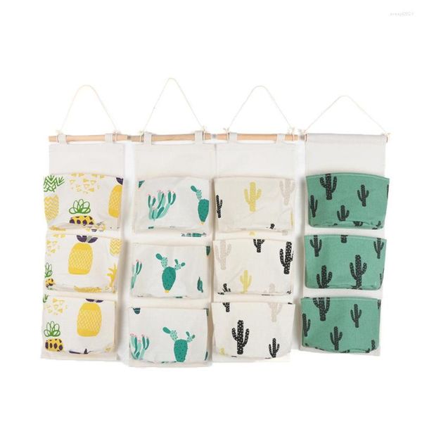 Scatole di immagazzinaggio 1pc 3 Pocket Bag Utile Cute Cactus Ananas Decor Door Wall Hanging Closet Socks Underwear Pouch Organizer