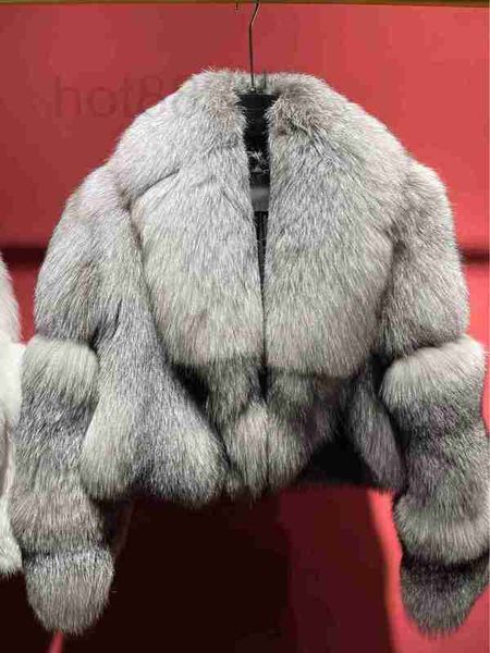 Pelliccia da donna in finto designer Risvolto invernale in vera pelliccia temperamento pendolare cappotto a maniche lunghe in volpe blu donna MMO1