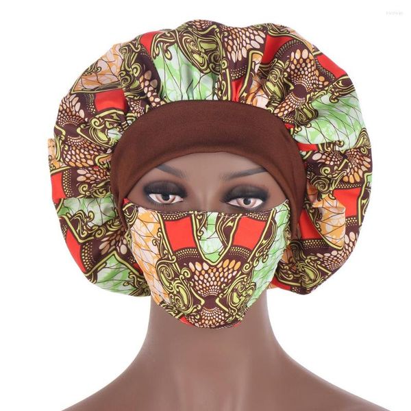 Ethnische Kleidung Afrikanische Hijab Turban Caps Muslim Bedruckte Stretch Hut Plus mit Maske Damen Headerap Islamischer Schal Schal