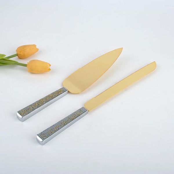 Set di stoviglie Set di coltelli per torta nuziale in acciaio inossidabile con diamanti in cristallo Set per feste e server Frutta mamme taglierina Stoviglie di moda