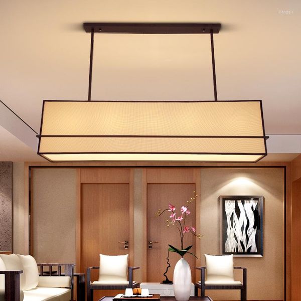Подвесные лампы современный китайский ресторан Железный свет творческий прямоугольник гостиная ткань Эль -Северная Европа