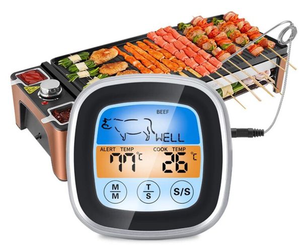 O mais recente termômetro eletrônico de 7,5x7.5cm toque em churrasco de cozinha com tela colorida com alimentos de uma variedade de estilos suportam logotipo personalizado