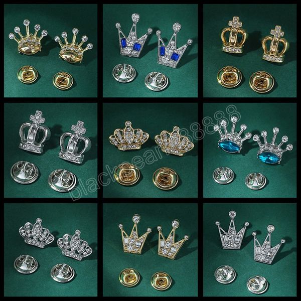 Metal Crystal Crown Broche Lapeel Pins de terno de camisa colarinho broche para feminino Corsage de casamento Rhinestones Jewelry Acessório