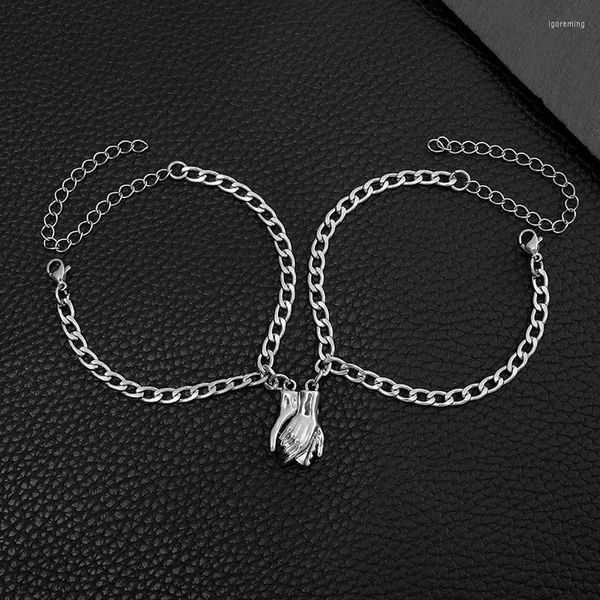 Pulseiras de link niuyitid 2pcs/conjunto amizade correspondente Hand Hands charme Braclet casal Men and Women Chain de aço inoxidável