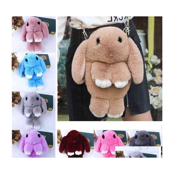 Rucksäcke Nette Flauschige Kaninchenfell Pompoms Kette Tasche Frauen Cartoon Sling Bunny Shoder Plüsch Rucksack Mädchen Geburtstag Geschenke Drop Lieferung DHFKS