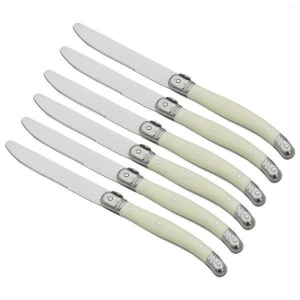 Conjuntos de talheres 6pcs bife de bife collo colheres maçaneta plástica laguiole aço inoxidável cozinha de mesa de mesa de marfim branca cutley