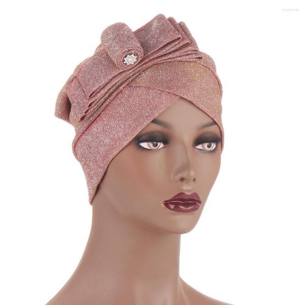 Roupas étnicas Glitter Glitter Bush Turbano feminino Caps de turbante Muçulmana envolve a cabeça africana Headwrap Islamic Headscarf Bonnet Turbante Mujer Cancer