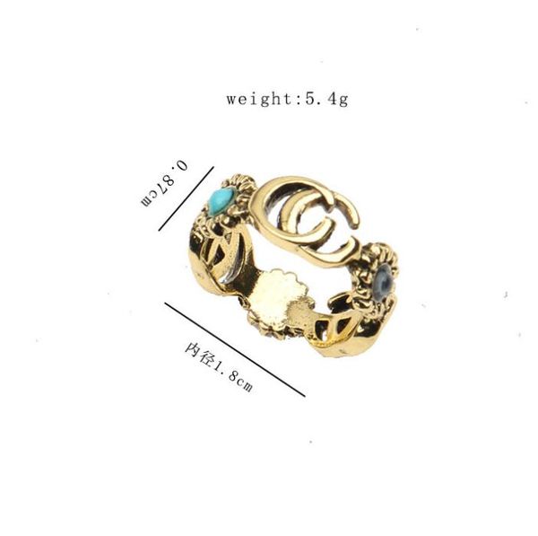 10 Farben 18 Karat vergoldete Markenbuchstaben-Bandringe für Herren und Damen, Modedesigner-Markenbuchstaben, türkisfarbener Kristall-Metall-Gänseblümchen-Ring-Schmuck