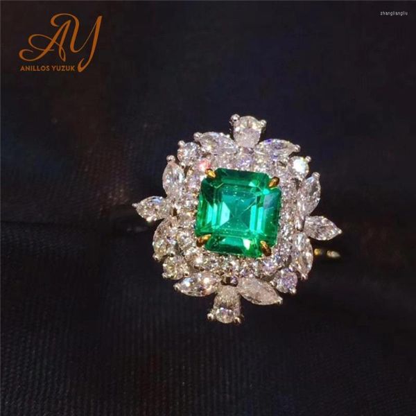 Rings de cluster anilos yuzuk prata de moda para mulheres verde simulada emerald stone weands weaking jóias anel de presente por atacado