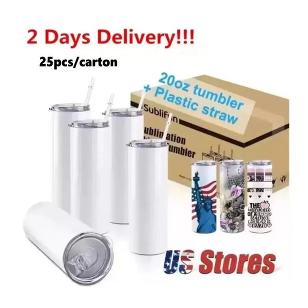 2 Tage Lieferung Straight Becher 20oz Sublimation Tumblers mit Stroh Edelstahl -Wasserflaschen Doppelte isolierte Tassen zum Geburtstag US Warehouse SS1220