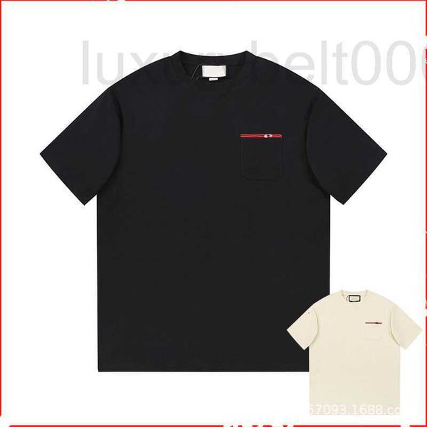 Damen-T-Shirt, Designer, neues T-Shirt, Herren, G, schwarzer Pullover, kurzärmelig, schlichtes Rundhals-Top mit bestickter Tasche, Paar-Stil, 73JA