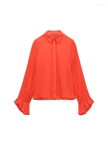 Blouses femininas 2022 Primavera e outono Fashion Fashion lapela chic small plissoused texture drape sexo camisa