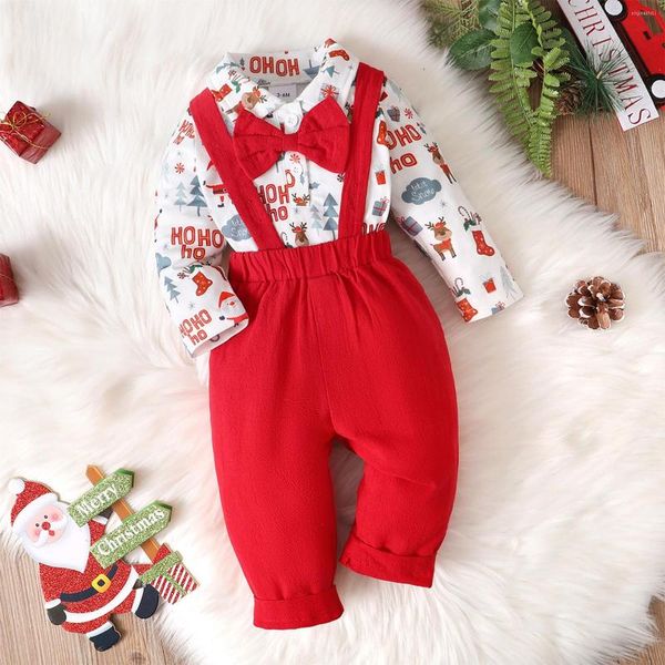 Conjuntos de ropa CitgeeAutumn Christmas Infant Baby Boys Conjunto general Mameluco de manga larga Pantalones con tirantes Ropa de fiesta de Navidad