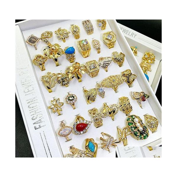 Solitaire yüzüğü 14k altın yüzük zemin durakları toptan moda abartılı mücevher 36pcs karışık parti 1620 beden damla teslimat dhobt