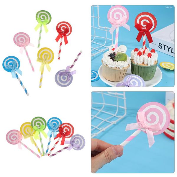 Strumenti di cottura 6 pezzi/pacco Topper per cupcake Lecca-lecca colorato Cravatta a farfalla Decorazione per torta Zuccheriera Confezione regalo Decorazioni per feste di compleanno per bambini