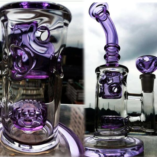 Mor Cam Bong Recycler Dab Kuleleri Nargile Kalın Su Borusu Ot Duman Su bongları Nargile 14mm Ortak