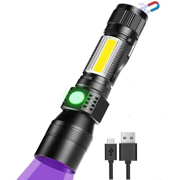 3 Arada 1 UV El Feneri Aydınlatma Cep Klipsi Yüksek Güçlü LED Işık 7 Mod Kamp için Su Geçirmez