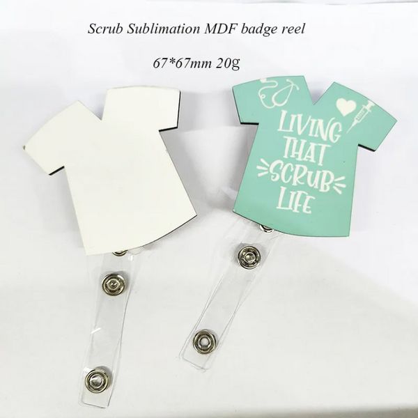 Sublimazione Blank Retrattile Lay-Flat Camicia Tag Card Badge Porta bobine Clip in metallo MDF Stampa a trasferimento caldo Badge Stampa FY5529 ss1220