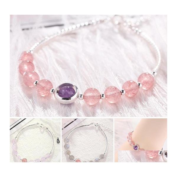 Boncuklu Stberry Crystal Ametist Moonstone Boncuklar Bilezik Kadın Mizaç Altın Kaplama Bileklik Şanslı Transfer Doğal Taş Bracele Dhetg