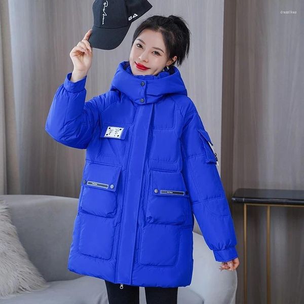 Piumino invernale da donna Donna 2022 Parka lucido Giacca da donna spessa e calda con cappuccio Parka imbottito in cotone Cappotto lungo da neve casual antivento