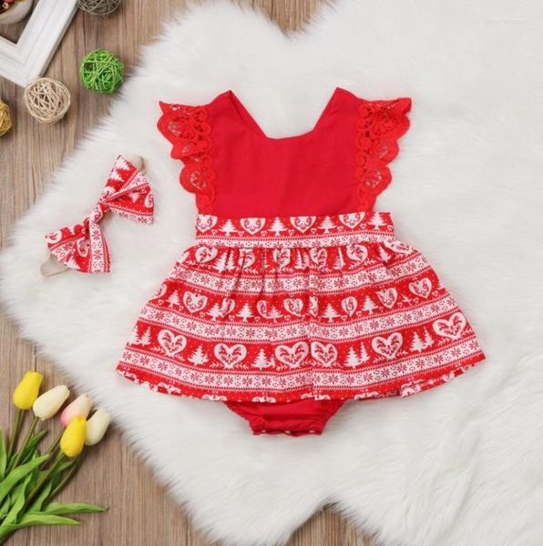 Vestidos de menina Chegada 2pcs Red Flower Baby Clothing Born Girls Lace Backless Romper Dress Roupos Roupas de roupas 0-24m