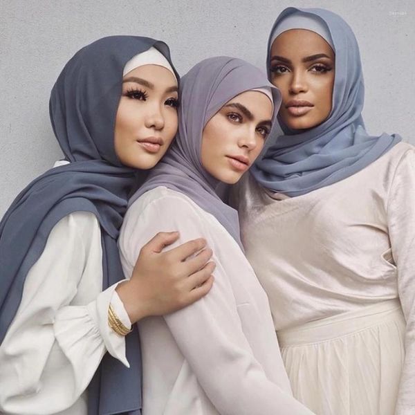 Roupas étnicas 70 175cm Muslim Chiffon Hijab Lenço Mulheres Womp Wrap Lastcarf Arab Dubai Islam Femme Shawls Musulmane Scarves Veil 76