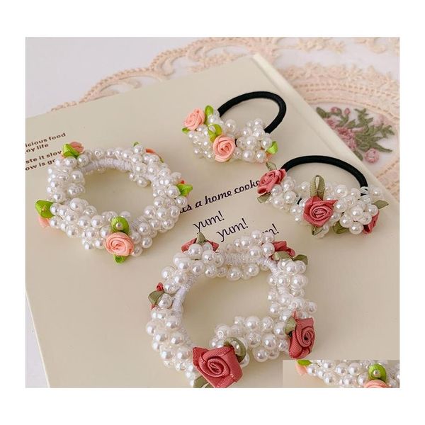 Haargummibänder Retro Französische Rose Perle Kreis Super Fee Mädchen Seil Handgewebte Headrope Japanische und koreanische Ornament Frauen Drop D Dhgao