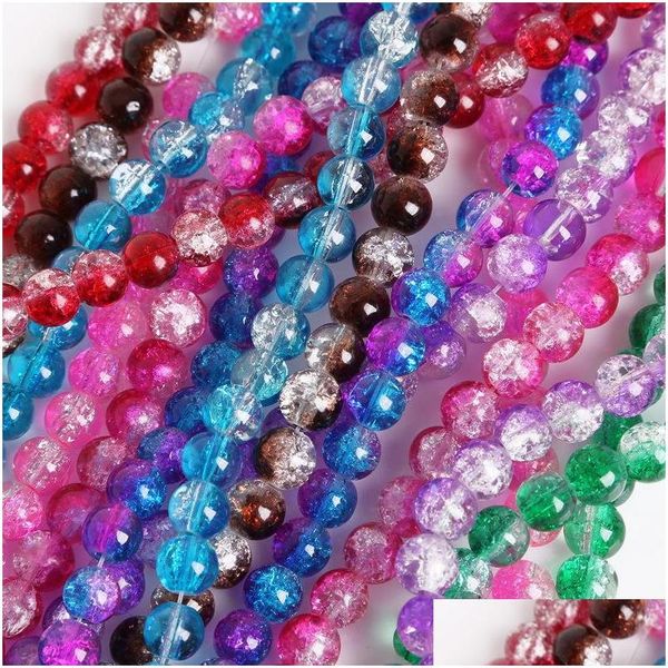 Acryl-Kunststoff-Lucite, 4 mm, 6 mm, 8 mm, 10 mm, zweifarbig, Acrylglas, Crackle-Perlen, rund, lose Spacer für Schmuckherstellung, DIY-Armband Dhwkj