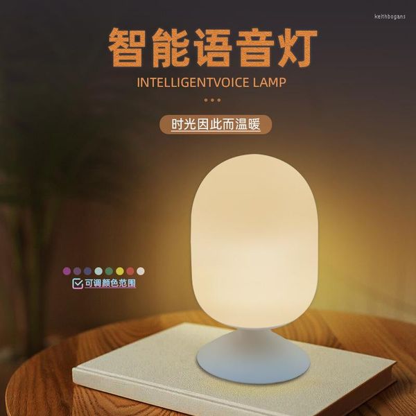 Lâmpadas de mesa Voice Night Light Inteligente Colorido Crupando a Voz Smart ativada por voz