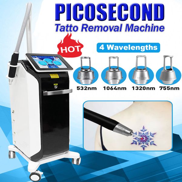 Dispositivo de laser de picossegundo vertical Máquina de remoção de tatuagem Nd Yag Laser Q Switched 4 comprimentos de onda Cuidados faciais Rejuvenescimento da pele Equipamento de uso doméstico
