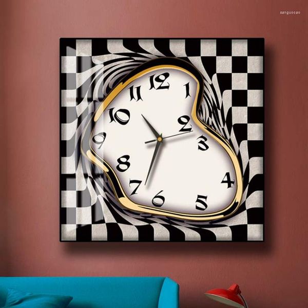 Relógios de parede nórdicos preto e branco placar slow slow medidor caixa de decoração quadrada moda criativa torcida