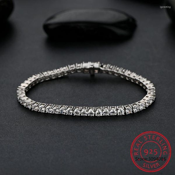 Связанные браслеты S925 Стерлинговое серебро 4 мм моделируемое майссанитовое алмазное очарование 18K Белое золото цвет