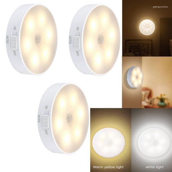 Lâmpada de parede 350mAh USB Recarregável LED PIR Sensor infravermelho Night Armet Light Closet Wireless for Home Bedroom