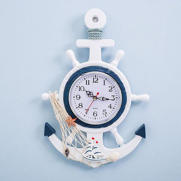 Relógios de parede Horloge Murale Summer Summer Marine Wooden Clock Mediterrâneo Remado Anchor Decoração de Decoração Mudo de Madeira