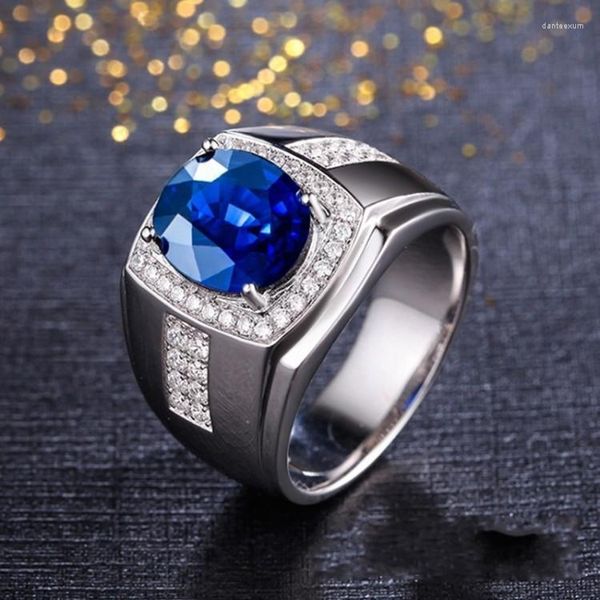 Eheringe Business Herrenmode versilberter Ring natürlicher blauer Edelstein Strass Verlobungsfeier Schmuck Cocktail