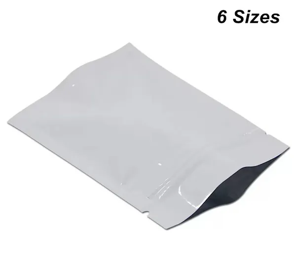 Foglio di alluminio bianco Termosaldatura Pacchetti campione per zip Risigillabile Mylar Foil Lock Sacchetti per alimenti Zipper Lock Pack Pack Bags