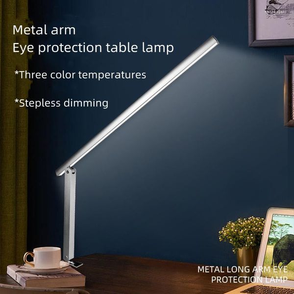 Lampade da tavolo LED pieghevole in metallo per ufficio casa comodino lettura regolabile braccio lungo lampada oscurante soggiorno camera da letto presa USB luci da scrivania