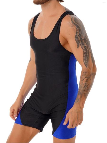 MENINOS MENINOS MENOS MENS GYMNÁSTICA LELOTATO UMA PEÇA U Pescoço de pescoço sem mangas Ciclismo Fitness Colorblock Patchwork