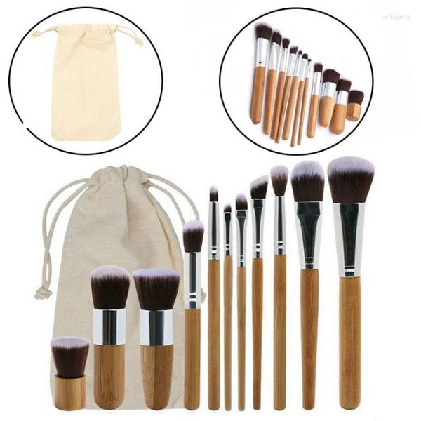 Brilhos de maquiagem Handelista profissional de bambu profissional 11pcs Conjunto de pincel