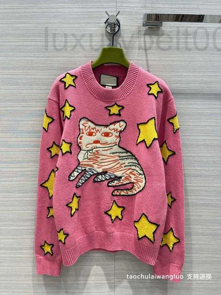 Maglioni da donna firmati Industria pesante Star Cat Ricamo Maglione Design Senso Riduzione dell'età Maglieria Donna di fascia alta F6E0