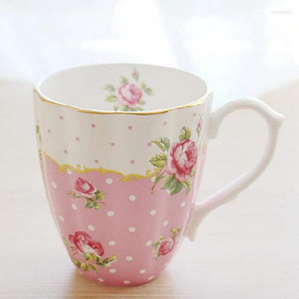 Tazze HF Royal English Pastoral Bone China Tazze da caffè Tazza e tazza da latte per la colazione in ceramica di grande capacità