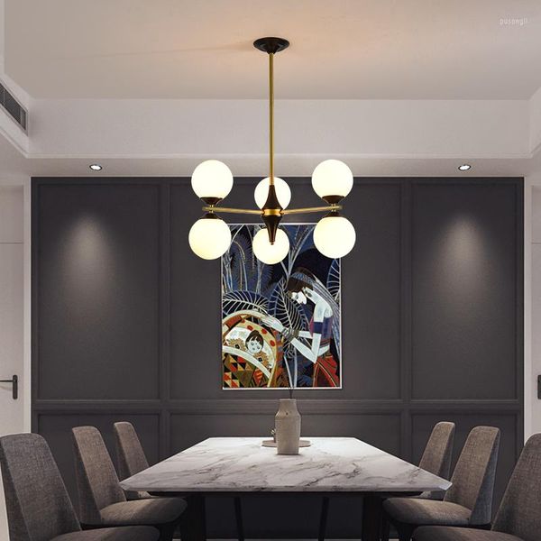 Lampadari Modern Nordic LED Lampada a fagiolo magico Lampadario in ferro battuto Vetro Illuminazione interna Soggiorno Sala da pranzo Cucina Hall